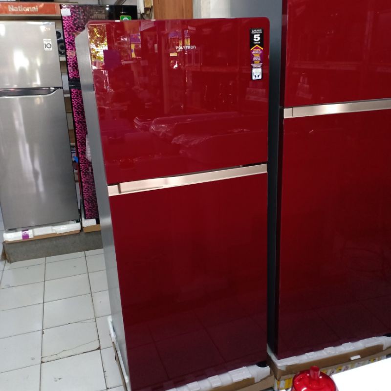 Kulkas 2 Pintu Polytron 23 MN Belezza Jumbo Pintu Kaca 220 Liter