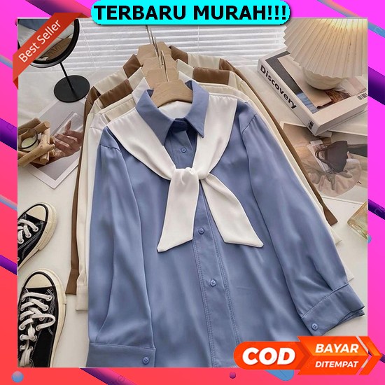 (Cod) Kemeja Wanita Import Jumbo Polos Lengan Panjang Oversize Cewek Casual Murah Linen Kmeja Bigsiz