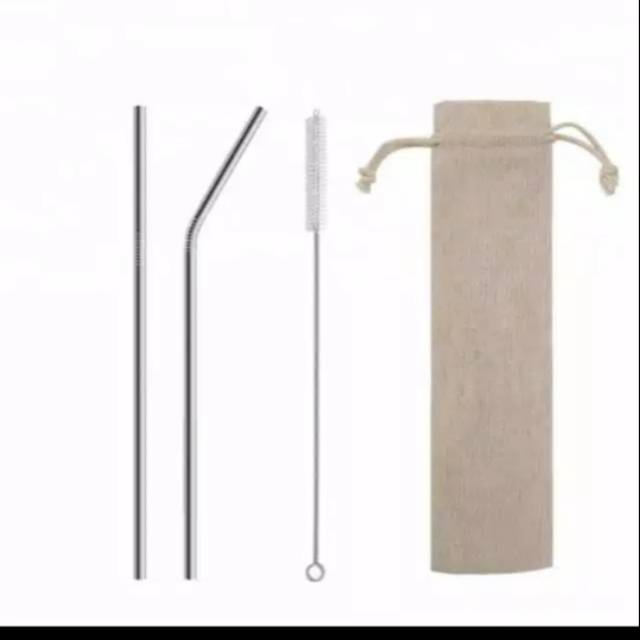 

4 in 1 sedotan stainless steel straw paket lengkap pouch food grade anti karat