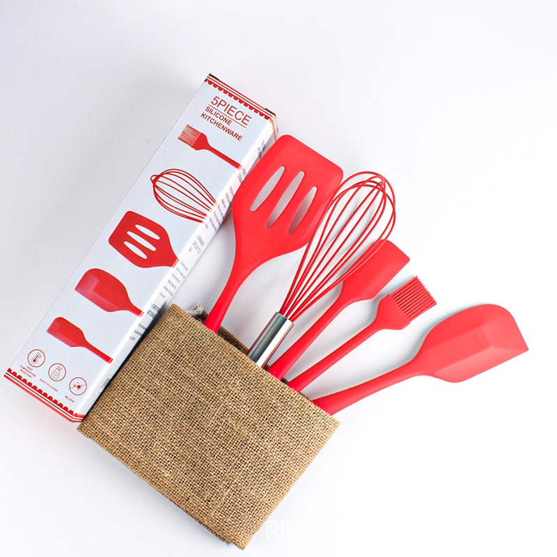 5 Pcs/1 Set Silicone kitchenware set baking Spatula pencampur-Girlish Pink coolcolor