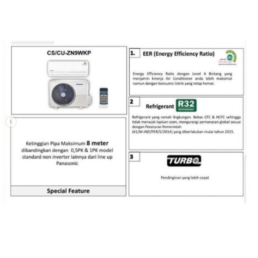 Panasonic AC 1 PK Standard CS-ZN9YKP ZN9YKP 1PK Pendingin Ruangan R32