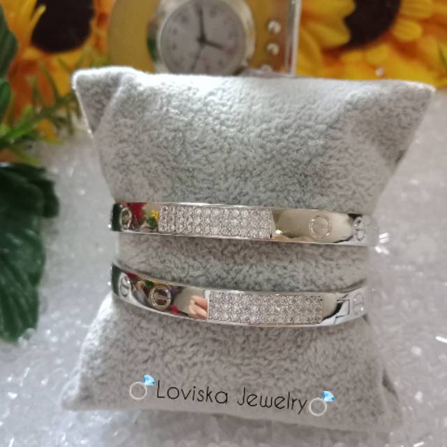 GELANG CARTIER SILVER VARIASI MATA LAPIS EMAS
