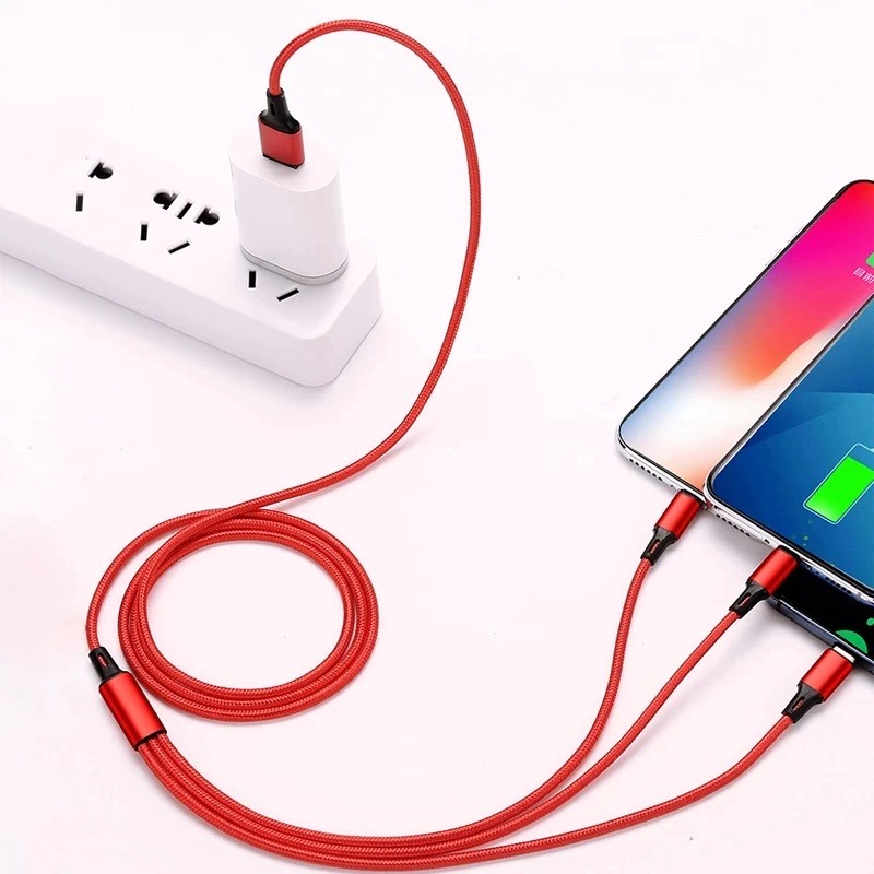 Kabel Charger 3 in 1 Micro USB Type C Lightning Android High Speed Cable Adaptor