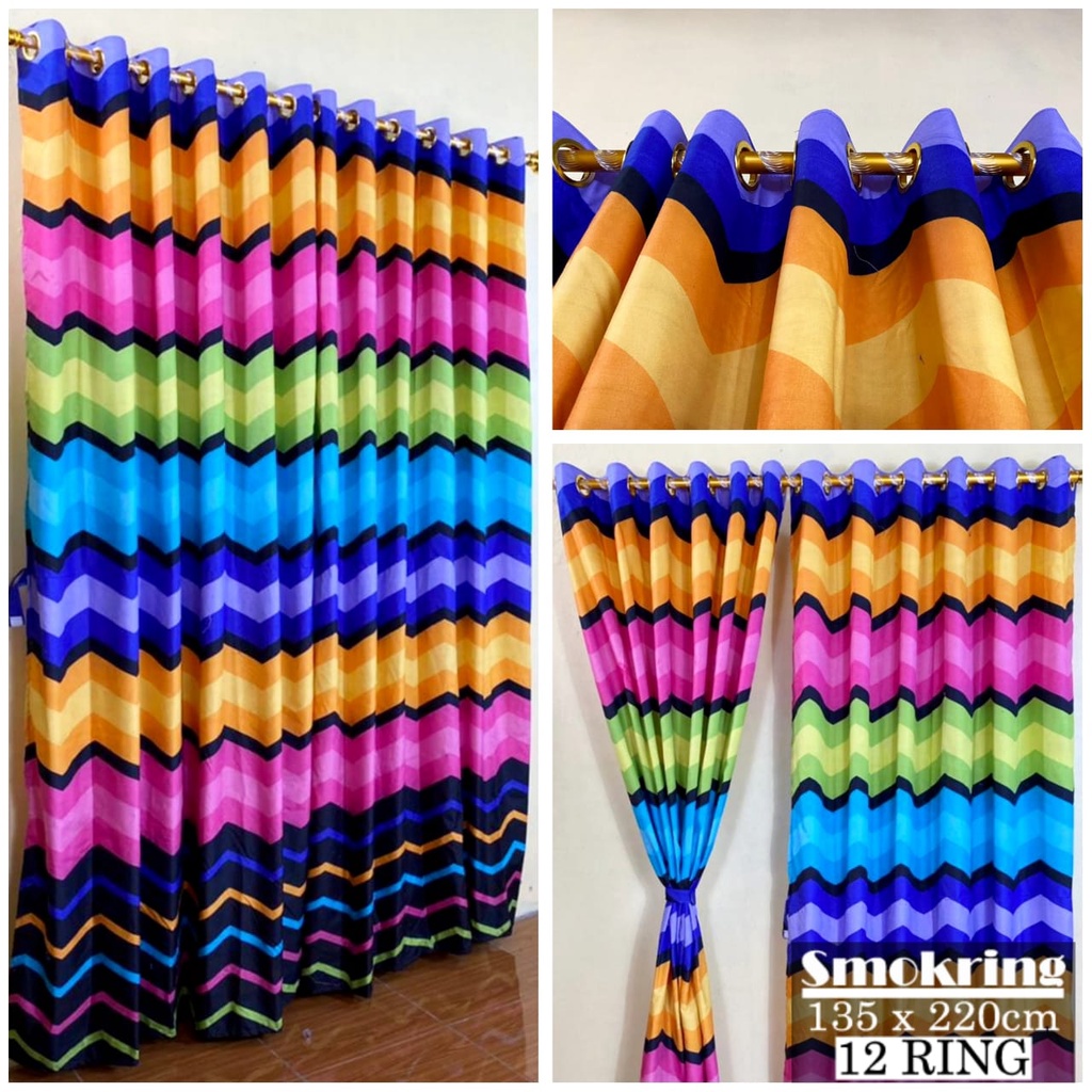 Gorden Jendela Ruang Tamu 1 Set Murah Gorden Pintu 12 Ring Desain Motif Minimalis Uk 135x220