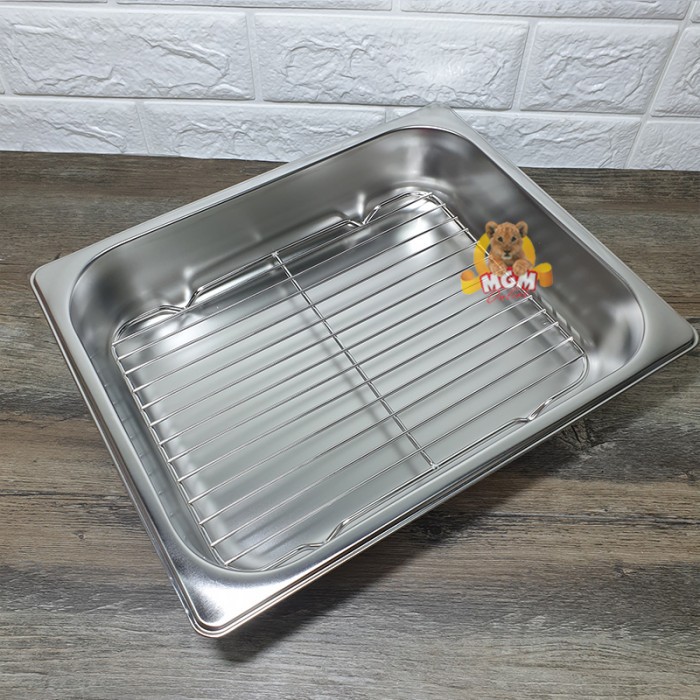 Peniris gorengan 20x27 PLUS nampan 1/2 foodpan stainless Tinggi 6.5cm