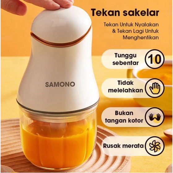 Samono 200W Food Chopper Mini Kaca Blender Multifungsi Food Processor Blender Kapsul Daging dan Sayur 2 Speed