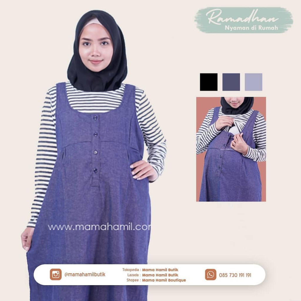 Dress Hamil Menyusui Muslim Modis Baju Monyet Jumbo Striped Modern Casual Trendy Dro 702 Max Shopee Indonesia