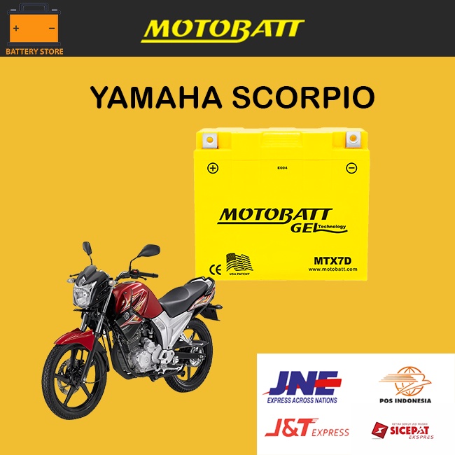AKI MOTOR TIGER SCORPIO MOTOBATT dengan type GM7B-4B (aki kering)