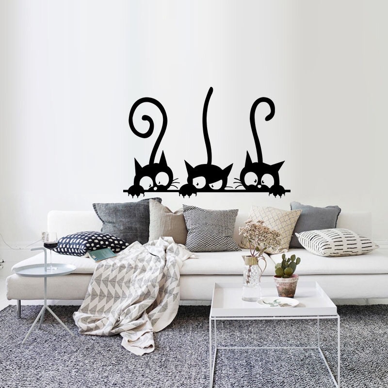 Removable Three Black Cat Wall Stickers/Art Decal Mural DIY Dekorasi Kamar Tidur Stiker Dinding/Pesta DIY Craft Hiasan Rumah Stiker