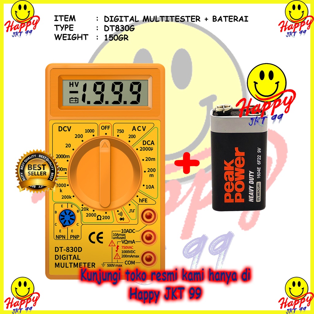 [ HAPPY JKT 99 ] MULTITESTER MULTIMETER AVOMETER TESTER DT830G DT-830G ORIGINAL