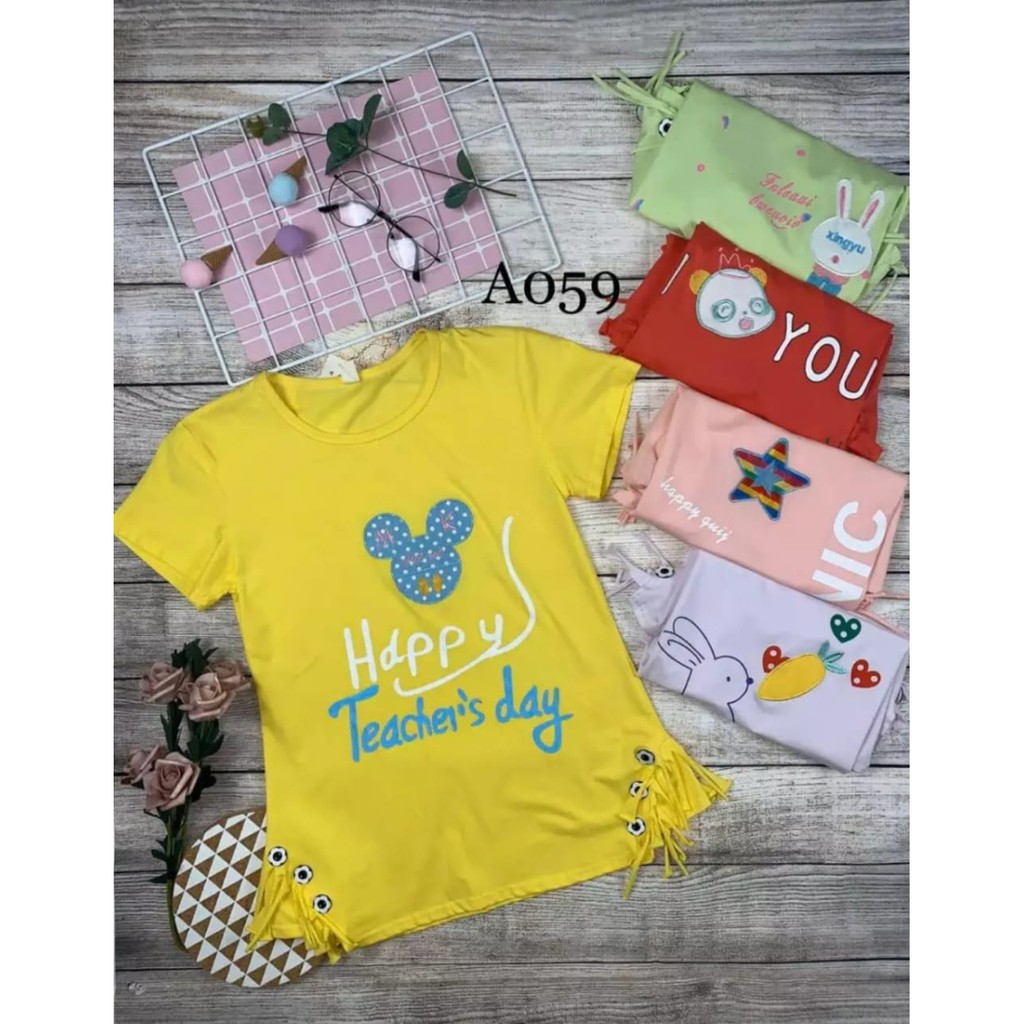 Kaos Anak Perempuan Usia 1 tahun - 9 tahun / Baju Anak Perempuan Lengan Pendek / 100% cotton import