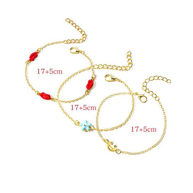 LRC Gelang Fashion Gold Multi-layered Smiley Lips And Anklet D07517