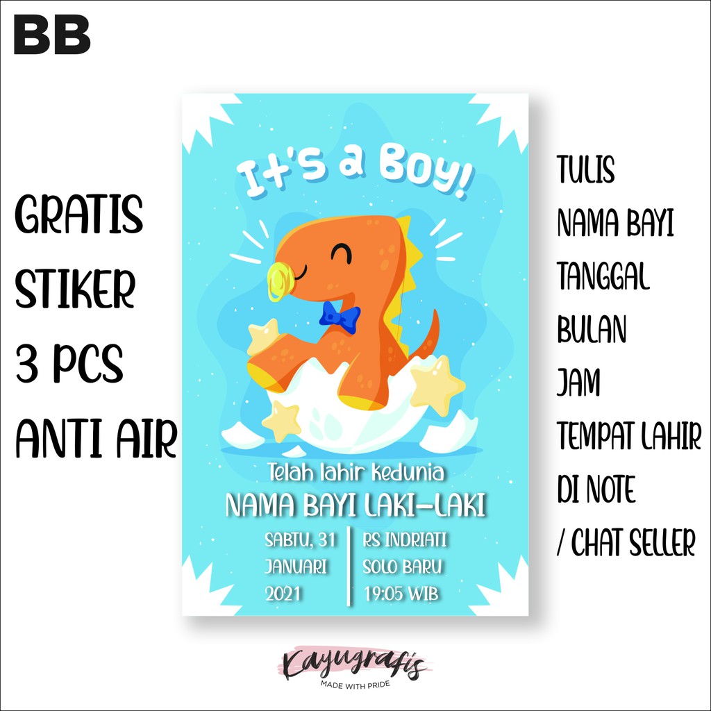 Hiasan Dinding Custom Nama Bayi Bisa Ubah Nama Bayi Tanggal Tempat Free Stiker 3 pcs