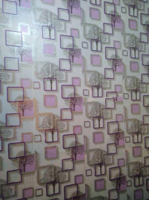 Wallpaper Dinding Paling Murah Ruangan Kamar Tidur Kotak Pohon Ungu Putih Terbagus Elegan Terlaris