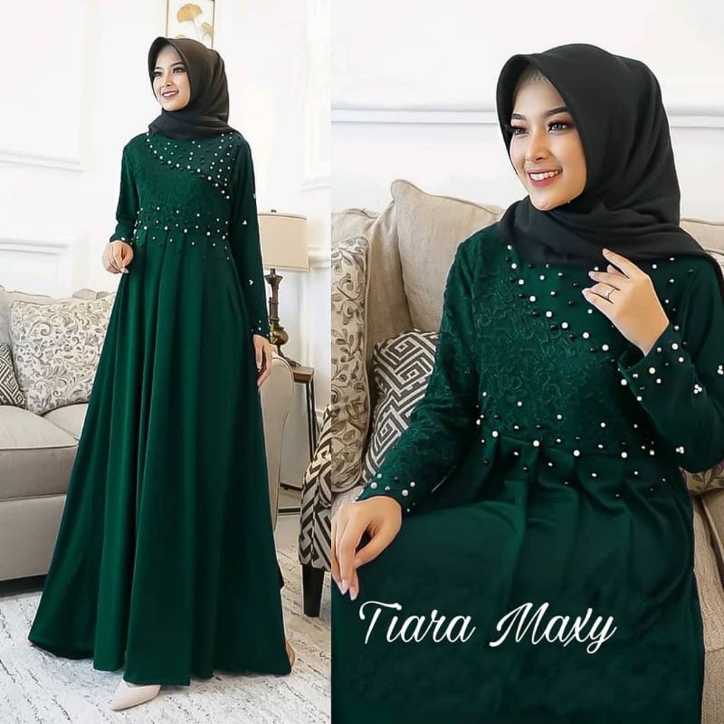 Gamis dress maxy tiara / dres maxy / dres gamis brukat /dress kombinasi brukat mutiara/termurah
