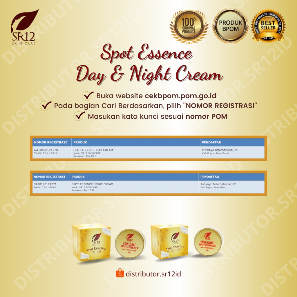 SPOT ESSENCE DAY &amp; NIGHT CREAM SR12 / MENCERAHKAN BEBAS FLEK HITAM BEKAS JERAWAT / CREAM WAJAH