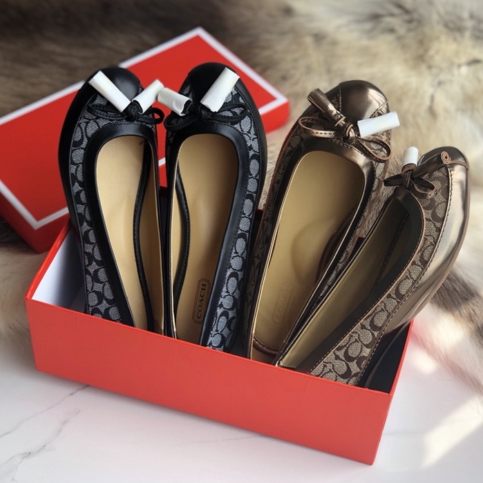 (SameDay Grab) coach canvas with patent leather Ladies' flat shoes casual shoes