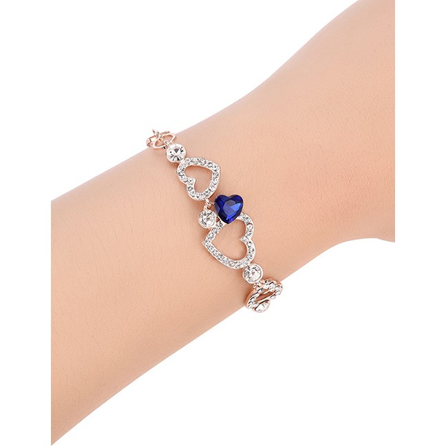 LRC Gelang TanganFashion Sapphire Blue Heart Shape Decorated Bracelet