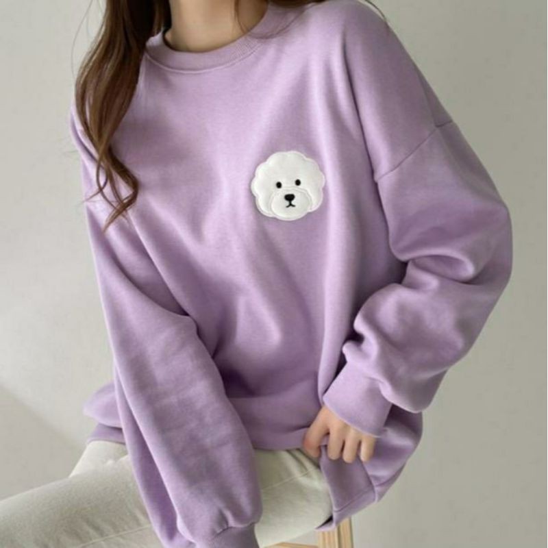 (S - 6XL) Sweater Cute Puppy BT21 Sweatshirts Oversized ( S M L XXL XXXXL XXL 4XL 5XL 6XL ) Crewneck BIGSIZE OVERSIZE Cartoon SNOOPY Pria Wanita Jumbo Oblong Loose Long Sleeve Lilac Black