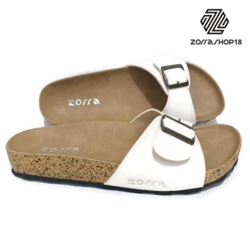 Zorra Kimmi sandal wanita selop briken gesper satu-Putih