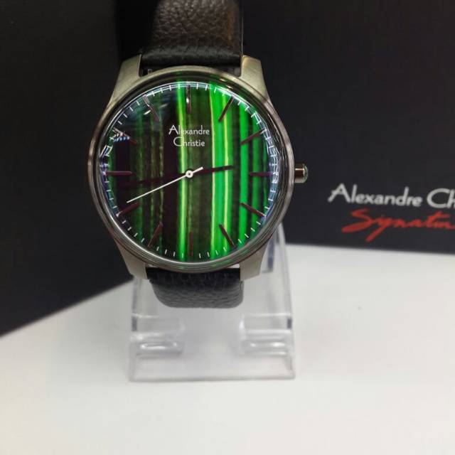 Alexandre Christie AC8532 Jam Tangan Unisex Tali Kulit Hitam Hijau
