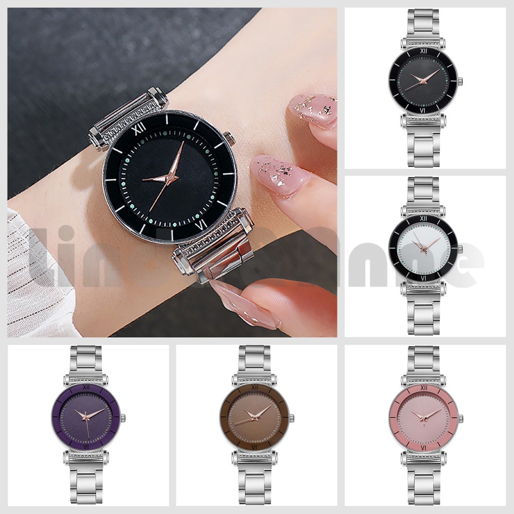 Jam Tangan Quartz Luminous Strap Stainless Steel Warna Silver Casual Fashion Untuk Wanita