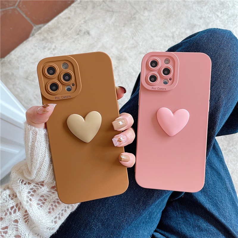 Soft Case Bumper Silikon Matte Shockproof Motif Hati Warna Permen Untuk iPhone 11 12 13 Pro Max XR X XS 7 8 Plus