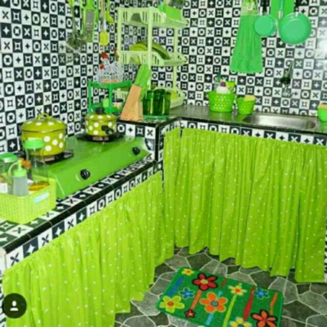 gorden dapur / gorden kolong dapur / tutup wastafel / bawah meja motif polkadot hijau / dotty midori