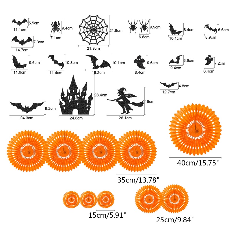 28pcs / set Lampion Kertas Bentuk Kipas Bunga Sarang Lebah Untuk Perlengkapan Halloween