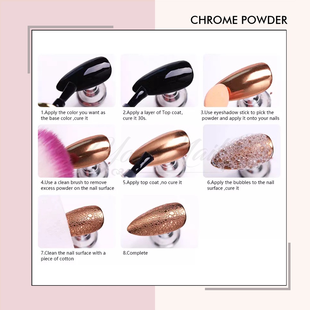 Chrome powder nail art (1) mirror chrome nails crome powder chrome powder silver gold black