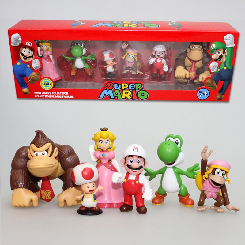 6pcs/set Patung Jepang Game Super Mario Set Luigi Donkey Mario Bros Model Boneka Collections Brinquedos Hadiah Ulang Tahun