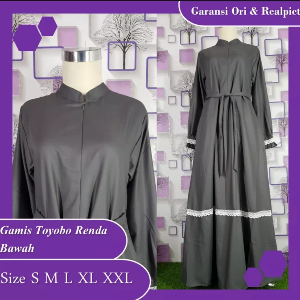 Baju Gamis Wanita Terbaru Murah / Baju Gamis Toyobo Premium Renda Bawah Ori Warna Abu Tua / gamis to