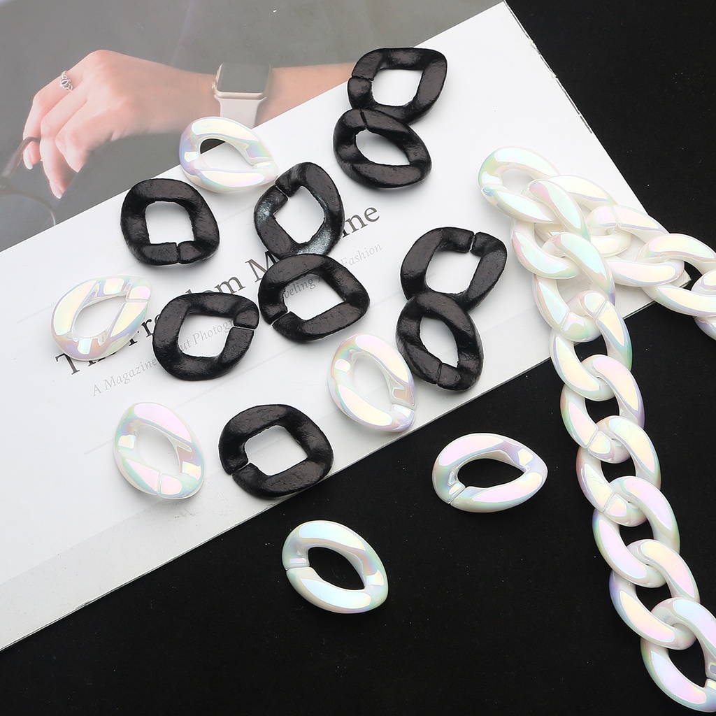 10PC Hitam Putih Akrilik Rantai Manik-manik Konektor Link Rantai untuk Membuat Perhiasan Komponen Tali DIY Gelang Anting-Anting Rantai