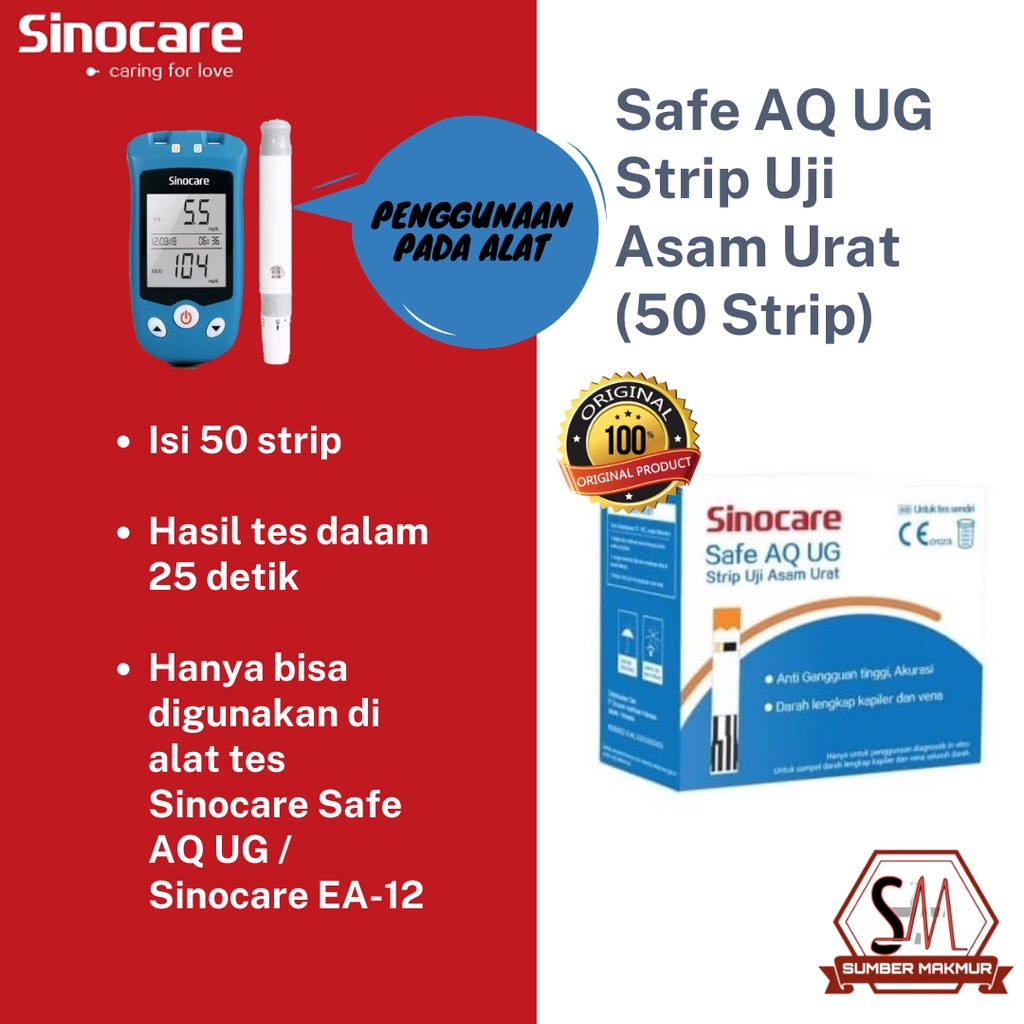 Strip Uji Asam Urat | Strip Test Asam Urat Sinocare Safe AQ UG  (50 Strip)