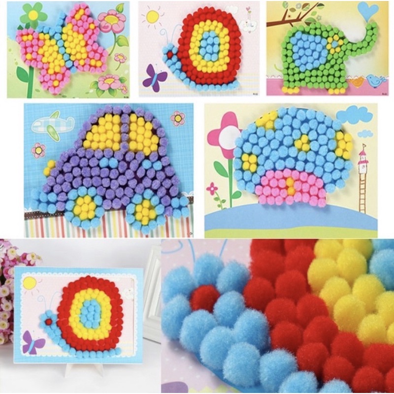 Mainan Edukasi Montessori Tempel DIY Pom Pom - Mainan Kerajinan Tempel Pom Pom