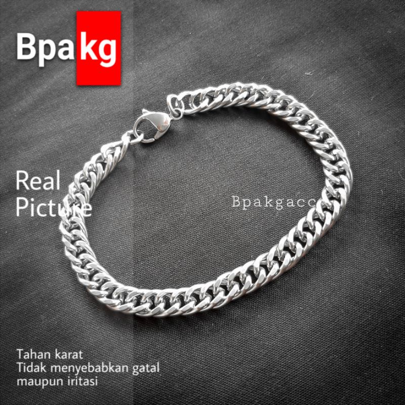 Gelang Rantai titanium silver - Gelang pria anti karat besi putih asli - Gelang tangan cowok keren