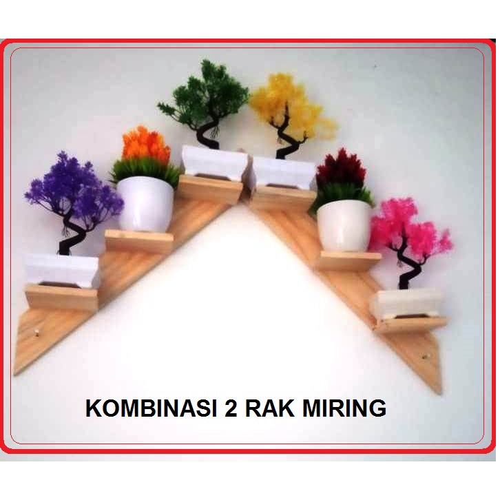 Rak kayu 3 susun model miring tempel ke dinding serbaguna