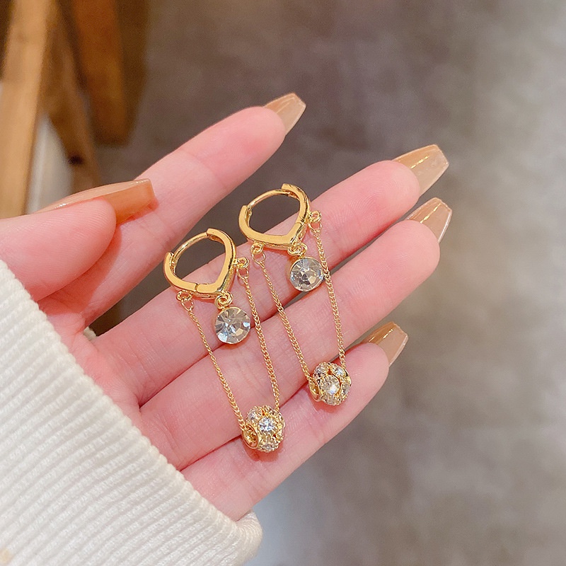 Anting Tusuk Gantung Panjang silver 925 Bentuk Hati Hias Zircon Untuk Wanita