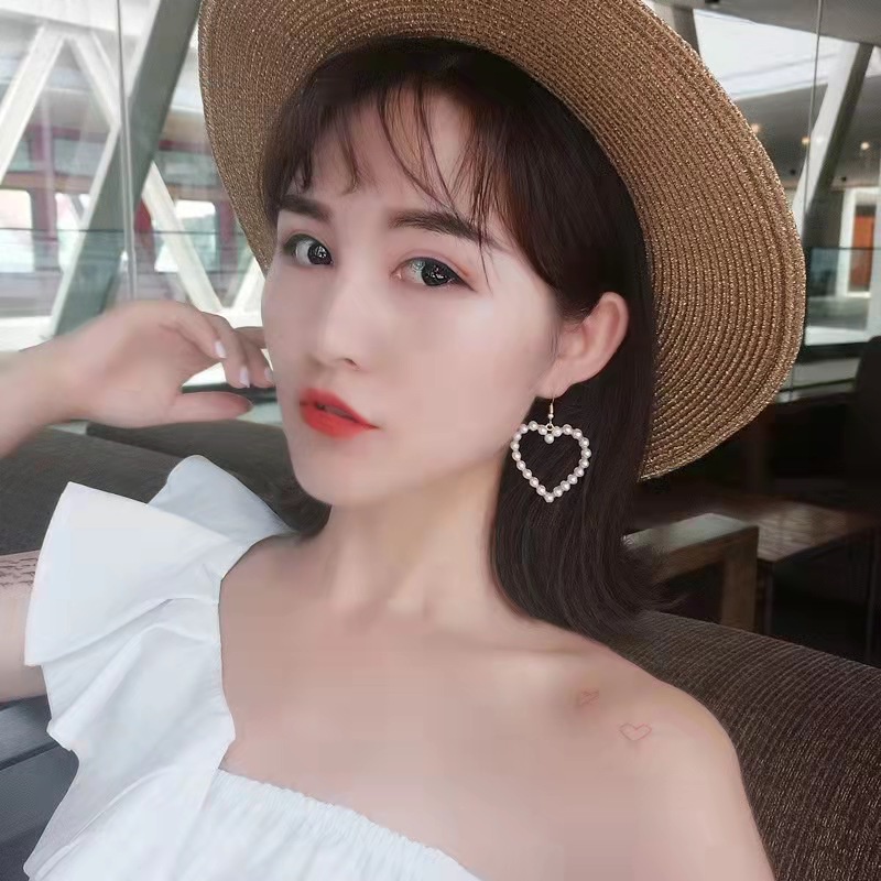 Anting Tusuk Love Aksen Mutiara Earring fashion Wanita Korea Aksesoris Fashion