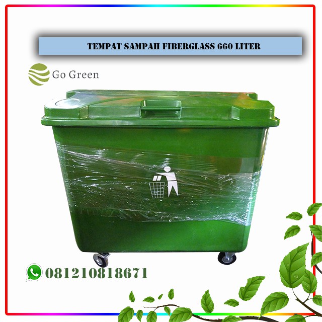 Tempat sampah Fiberglass roda kapasitas 660 liter, bak sampah besar