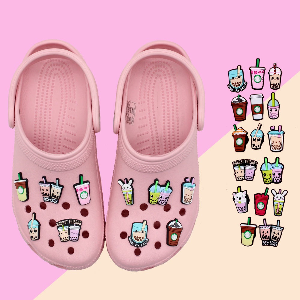 charms Crocs Pin Jibbitz Tema kartun minuman teh susu Gantungan Sepatu sandal Bahan DIY Bisa Dilepas decorate shoe accessories