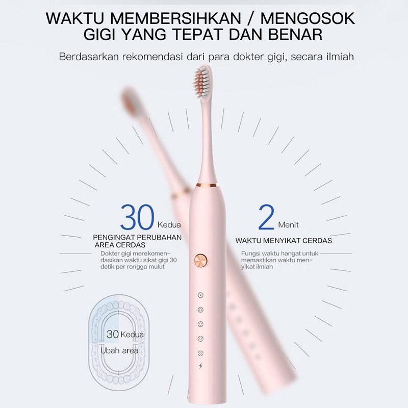 RM-09 Sikat Gigi Elektrik Listrik Otomatis Toothbrush Automatic Waterproof 5 Mode 3 Sikat Lembut