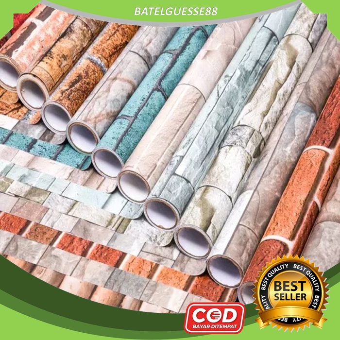 (B88)Wallpaper Dinding Bata 45CM x 1M Biru Coklat Hitam Merah Mix Premium Real HD 3D 45CMx1M