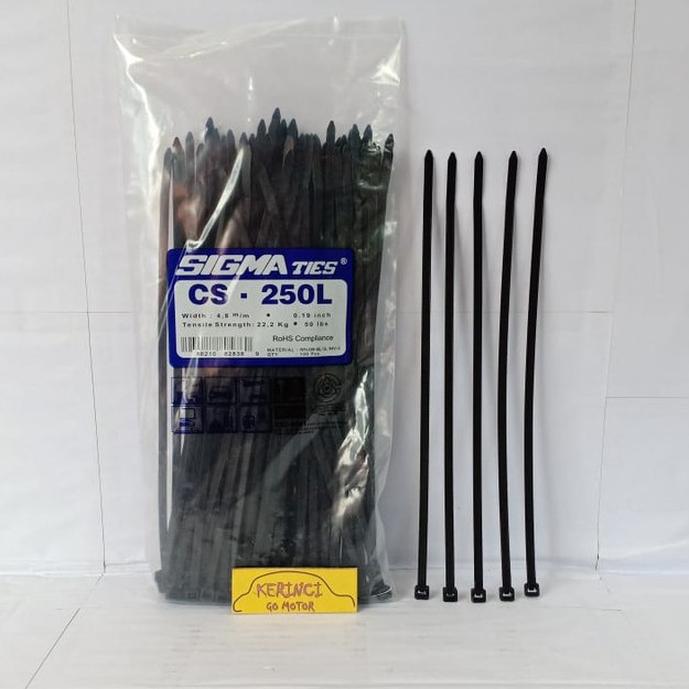 KABEL TIES SIGMA CS 250L LEBAR HITAM 25cm 1pcs - IKAT KABEL TIS INSULOK