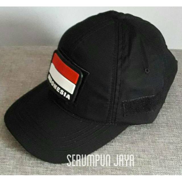 TOPI BENDERA VELCRO - TOPI BENDERA INDONESIA VELCRO HITAM