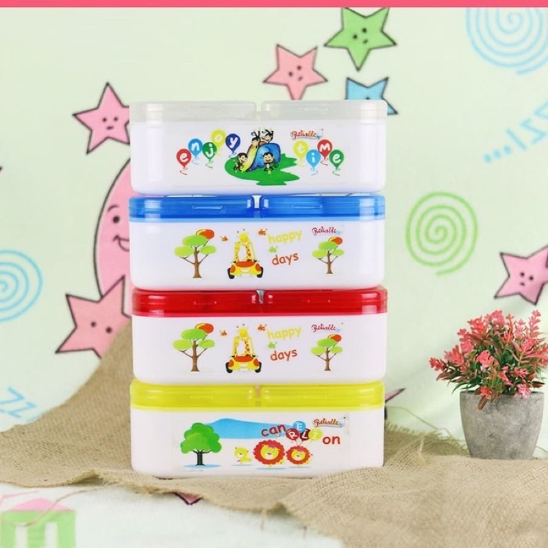 Tempat Bedak Bayi Double Susun  Reliable + Free (Cutton Ball &amp; Cutton Buds)/Bahan Kuat Anti Pecah