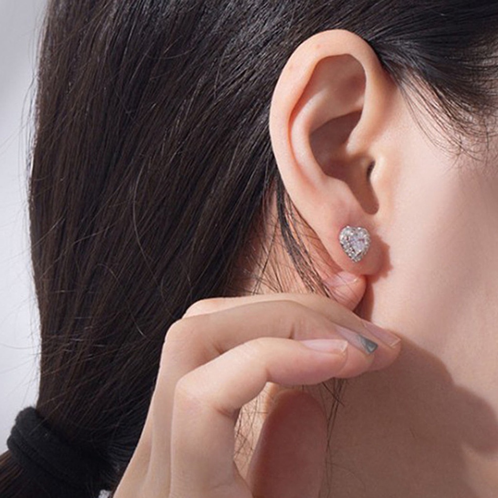 Hu Hu Hu Hu Hu Alat Bantu Pasang Kacamata♡ 1 Pasang Anting Stud Bentuk Hati Aksen Berlian Imitasi Tahan Lama Untuk Wanita