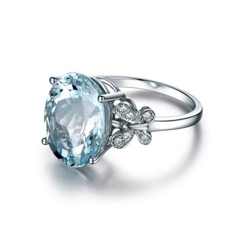 Cincin Desain Kupu-Kupu Topaz Aquamarine Bahan Stainless Steel Dengan Zircons