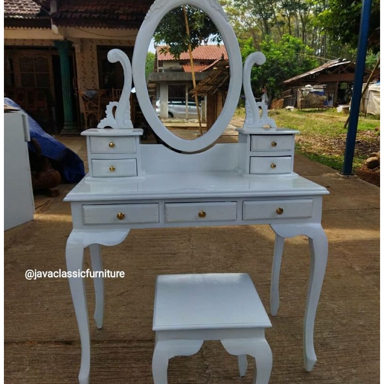 TOLET MEJA RIAS KARTINI FINISHING CAT DUCO PUTIH + KACA DAN PUK DUDUKAN MURAH KAYU JATI PRODUKSI FURNITURE JEPARA-3