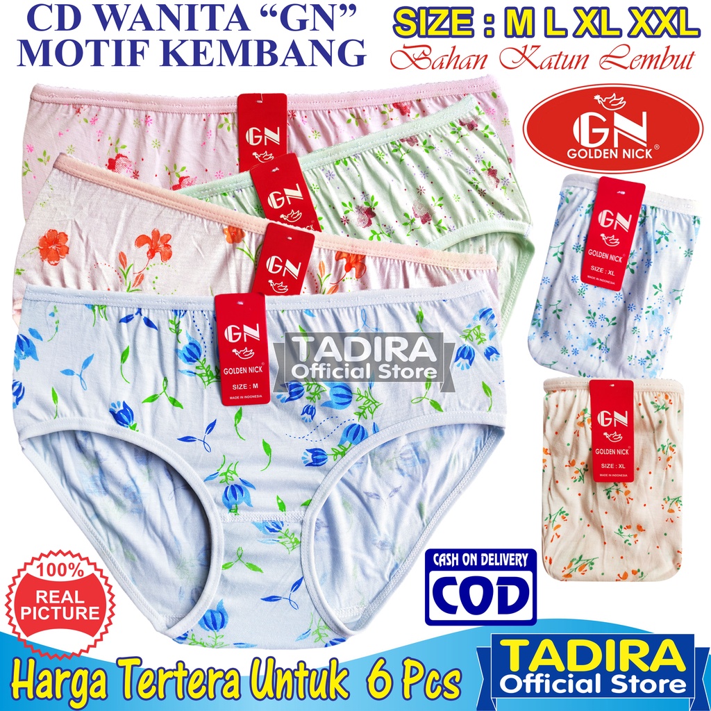 6 Pcs Celana Dalam Wanita GN_Motif Bunga Bahan Katun Lembut Stretch Real Pict Kualitas Terjamin Ori TADIRA